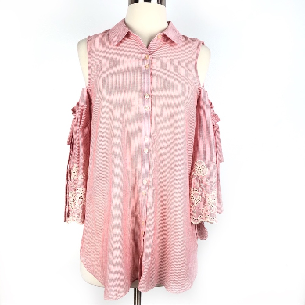 New LAUNDRY SHELLI SEGAL top XS red cold shoulder